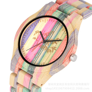 Couple Watch Creative Fashion Colorful Bamboo Wood Carving Surface Male And Female Couple Quartz Wooden Watch