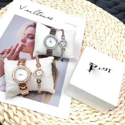 Wechat Business New Fashion Bracelet Rhinestone Two-piece Jewelry Explosive Model Male And Female Student Watch Fashion Watch