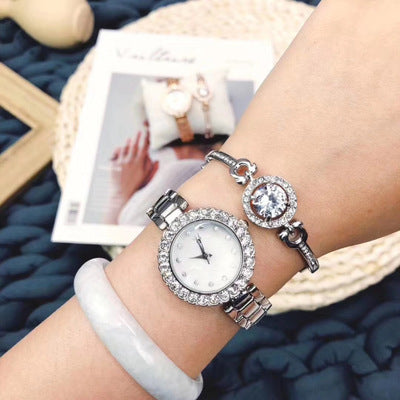 Wechat Business New Fashion Bracelet Rhinestone Two-piece Jewelry Explosive Model Male And Female Student Watch Fashion Watch