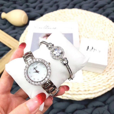 Wechat Business New Fashion Bracelet Rhinestone Two-piece Jewelry Explosive Model Male And Female Student Watch Fashion Watch