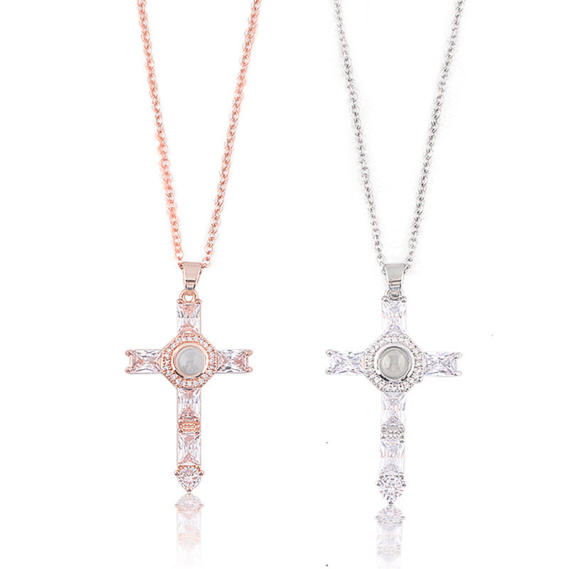 European And American Jewelry Cross Projection Necklace Copper Projection Diamond Pendant Creative Necklace