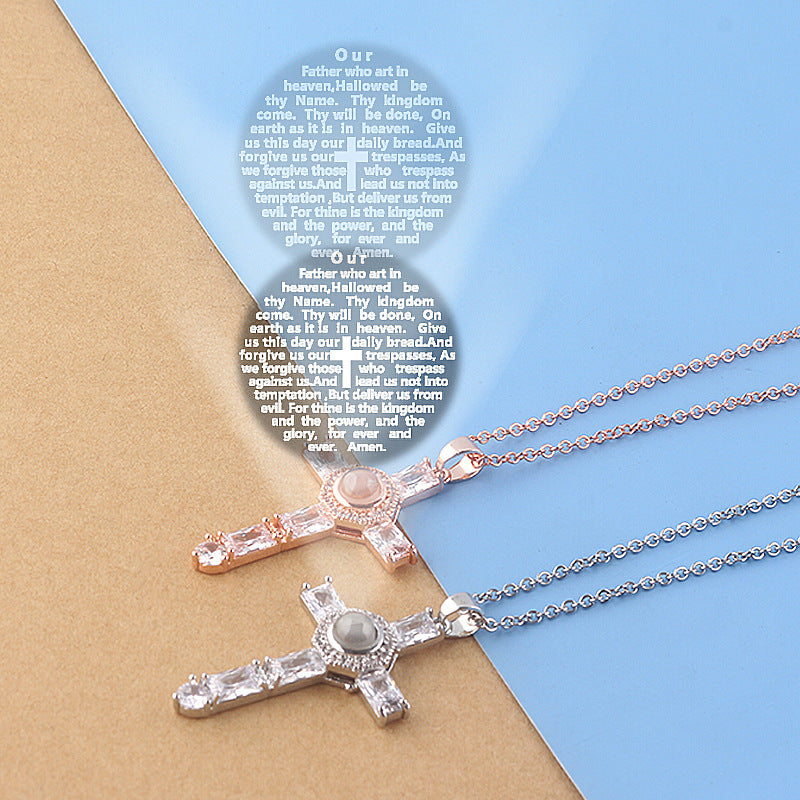 European And American Jewelry Cross Projection Necklace Copper Projection Diamond Pendant Creative Necklace