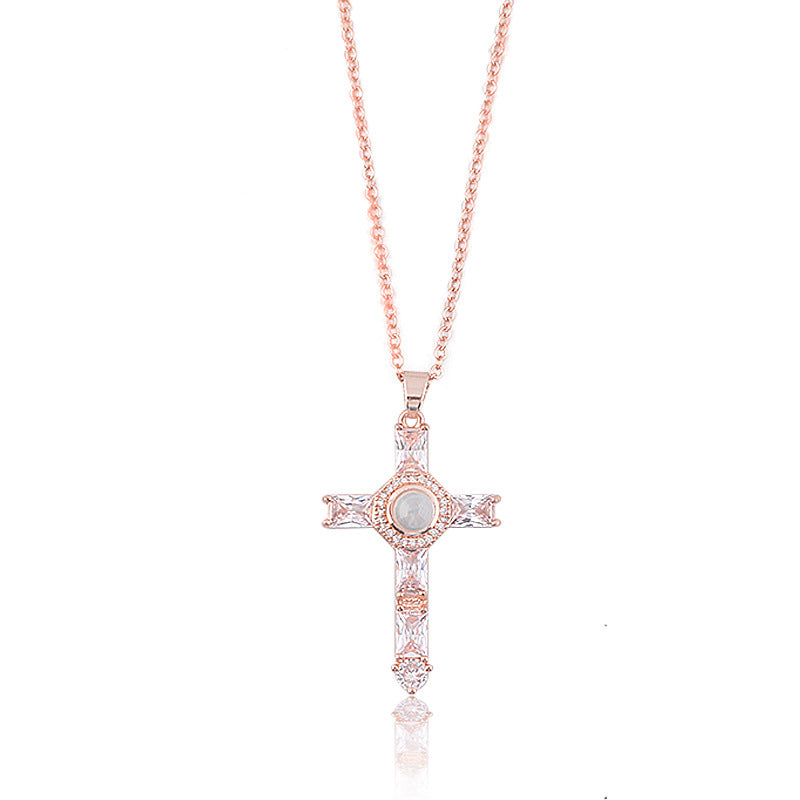 European And American Jewelry Cross Projection Necklace Copper Projection Diamond Pendant Creative Necklace