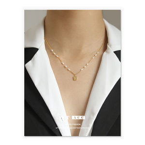 Brass Real Gold Plated Natural Real Pearl Necklace Women