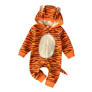 Full Moon Suit European And American Style Ins Explosion Model Super Cute Tiger Shape Hooded Tail Long-sleeved Romper Romper Special Offer