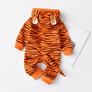 Full Moon Suit European And American Style Ins Explosion Model Super Cute Tiger Shape Hooded Tail Long-sleeved Romper Romper Special Offer