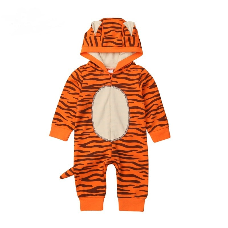 Full Moon Suit European And American Style Ins Explosion Model Super Cute Tiger Shape Hooded Tail Long-sleeved Romper Romper Special Offer