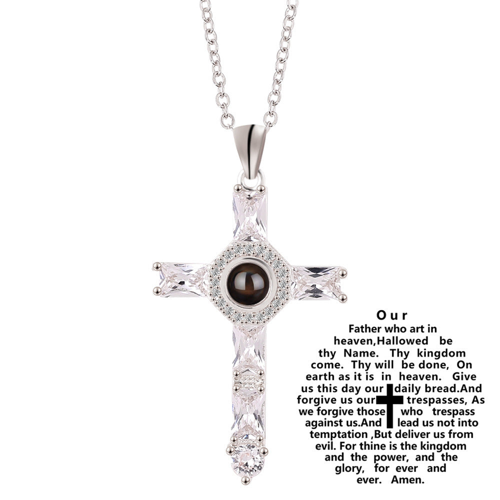 European And American Jewelry Cross Projection Necklace Copper Projection Diamond Pendant Creative Necklace