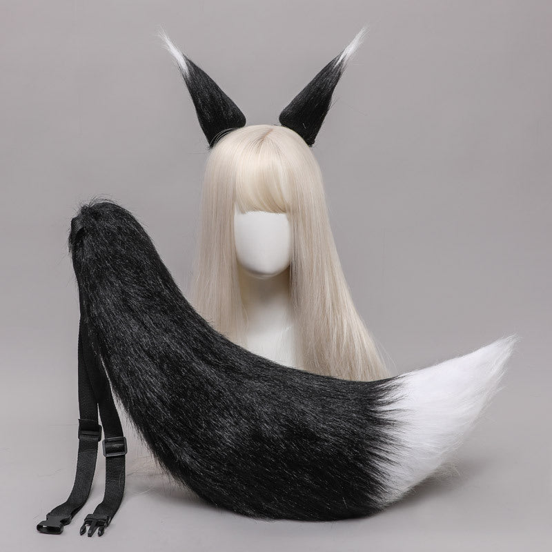 Handmade Plush Fox Wolf Ear Hair Clips Wolf Fox Tail Accessories Set Animal Ear Tail Headwear Accessories