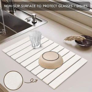 Diatomaceous Earth Tableware Drying Mat Foldable Dish Draining Mat Kitchen Bathroom Multifunctional Countertop Absorbent Mat
