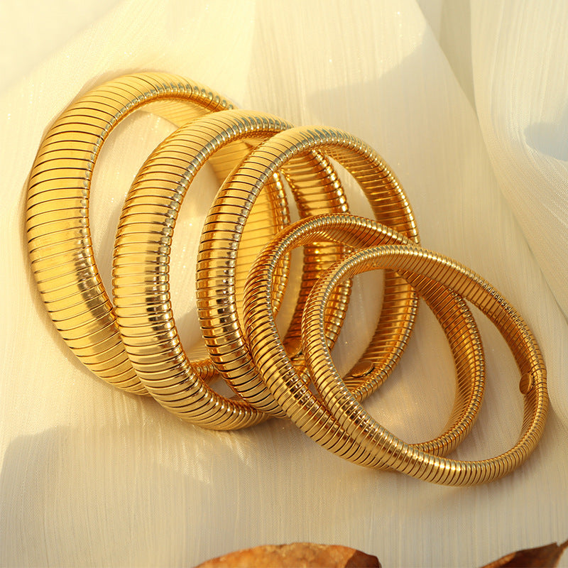 Fashion European And American Style Fashion Titanium Steel Wide Surface Bracelet Personality Fashion Color Matching Bracelet Elastic Snake Bone New