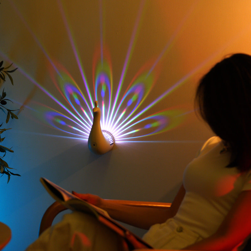 Peacock Projection Lamp Home Remote Control Wall-mounted Night Lamp Bedside Colorful Atmosphere Lamp Creative Nightlight Birthday Gift