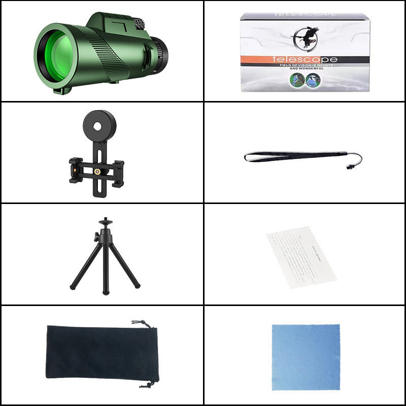 80X100 Green Monocular High-power High-definition Outdoor Bird Mobile Phone Telescope Camera