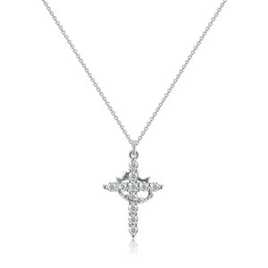 S925 Sterling Silver Full Diamond Cross Necklace Necklace American Hip Hop Joker Niche Design Sense
