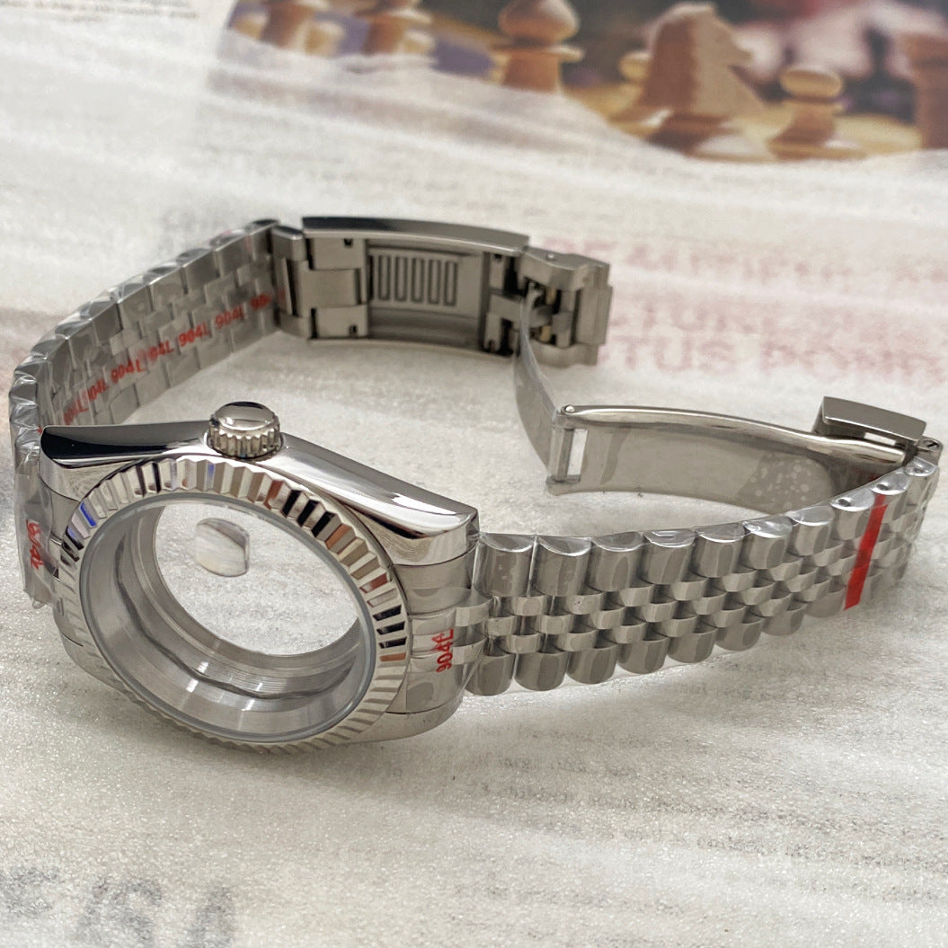 NH35 Case Dog Tooth Ring Log 39mm Transparent Bottom Dense Bottom Case Full Blue Treasure Glass Suitable NH36 Movement