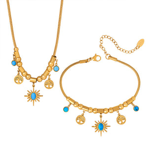Fashion Commuter All-match Temperament European And American Necklace Tassel Retro Bracelet Accessories Ethnic Style Jewelry Suit
