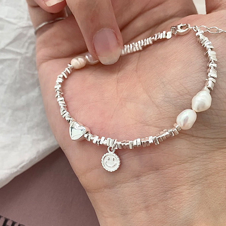 Broken Silver Metal Freshwater Pearl Bracelet Women&#039;s Niche Retro Personality Simple Versatile Temperament Bracelet Cold Style