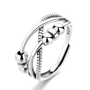 European And American Retro Old Thai Silver Anxiety Ring Three-Ring Smart Finger Ring Multi-Ring Rotating Bead Ring Jewelry For Women