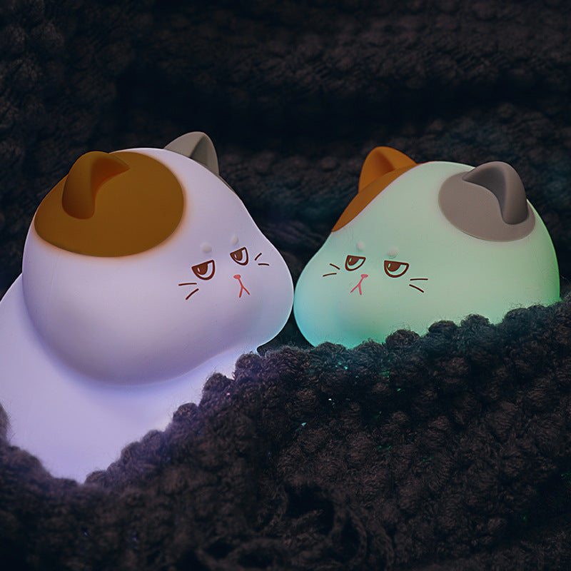 Night Light Cute Cartoon Greedy Cat Table Lamp Creative Pet Soft Light Timed Tap Lamp Desktop Bedside Lighting Decoration