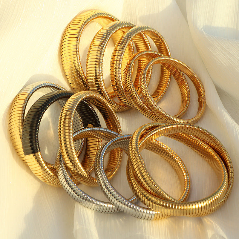 Fashion European And American Style Fashion Titanium Steel Wide Surface Bracelet Personality Fashion Color Matching Bracelet Elastic Snake Bone New