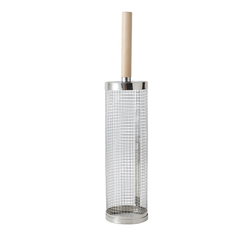 Rolling Barbecue Cage With Wooden Handle Outdoor BBQ Barbecue Basket 304 Stainless Steel Barbecue Tube Barbecue Net Cross-border Non-infringement