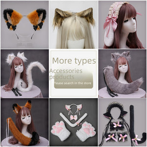 Handmade Plush Fox Wolf Ear Hair Clips Wolf Fox Tail Accessories Set Animal Ear Tail Headwear Accessories