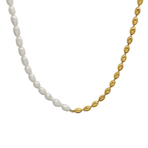 French Retro Ins Simple Niche Design Sense Freshwater Pearl Stitching Steel Bead Necklace Mother Pearl Jewelry
