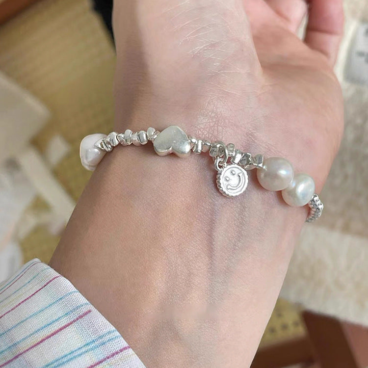 Broken Silver Metal Freshwater Pearl Bracelet Women&#039;s Niche Retro Personality Simple Versatile Temperament Bracelet Cold Style