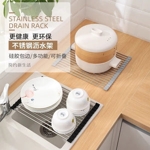 Foldable Silicone Kitchen Sink Drain Rack Roller Shutter Storage Rack Rollable Sink Insulated Tableware Fruit And Vegetable Drain Rack
