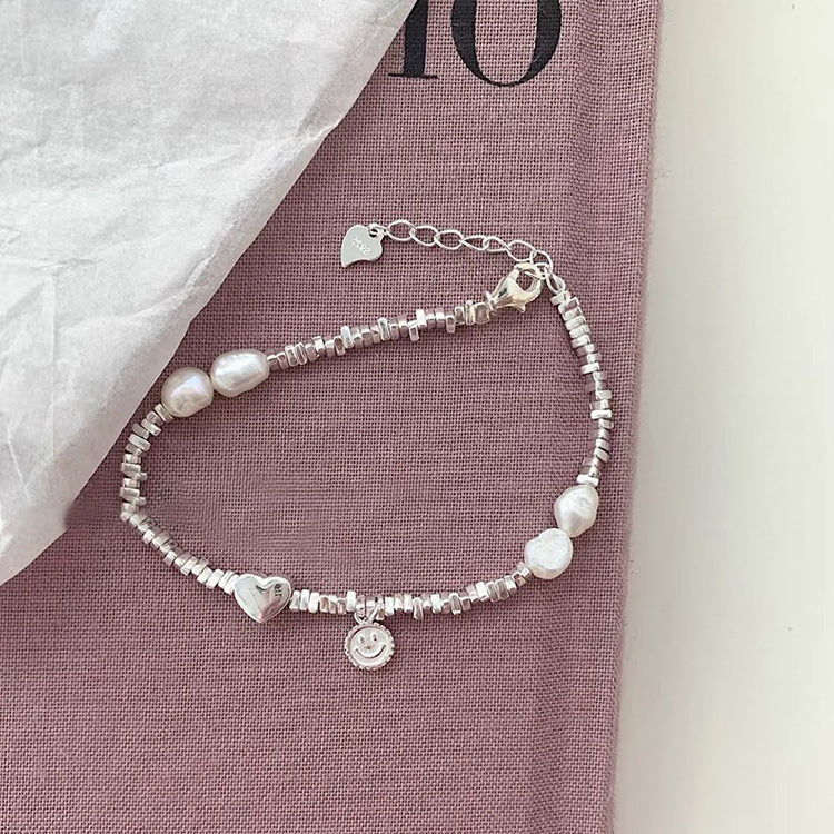 Broken Silver Metal Freshwater Pearl Bracelet Women&#039;s Niche Retro Personality Simple Versatile Temperament Bracelet Cold Style