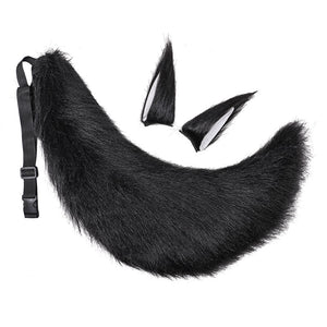 Handmade Plush Fox Wolf Ear Hair Clips Wolf Fox Tail Accessories Set Animal Ear Tail Headwear Accessories