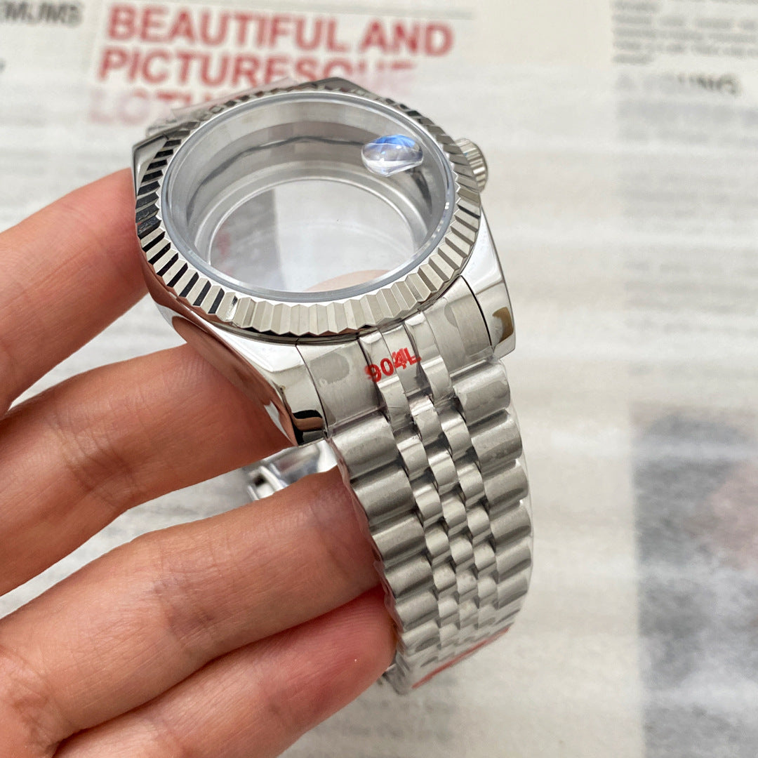NH35 Case Dog Tooth Ring Log 39mm Transparent Bottom Dense Bottom Case Full Blue Treasure Glass Suitable NH36 Movement