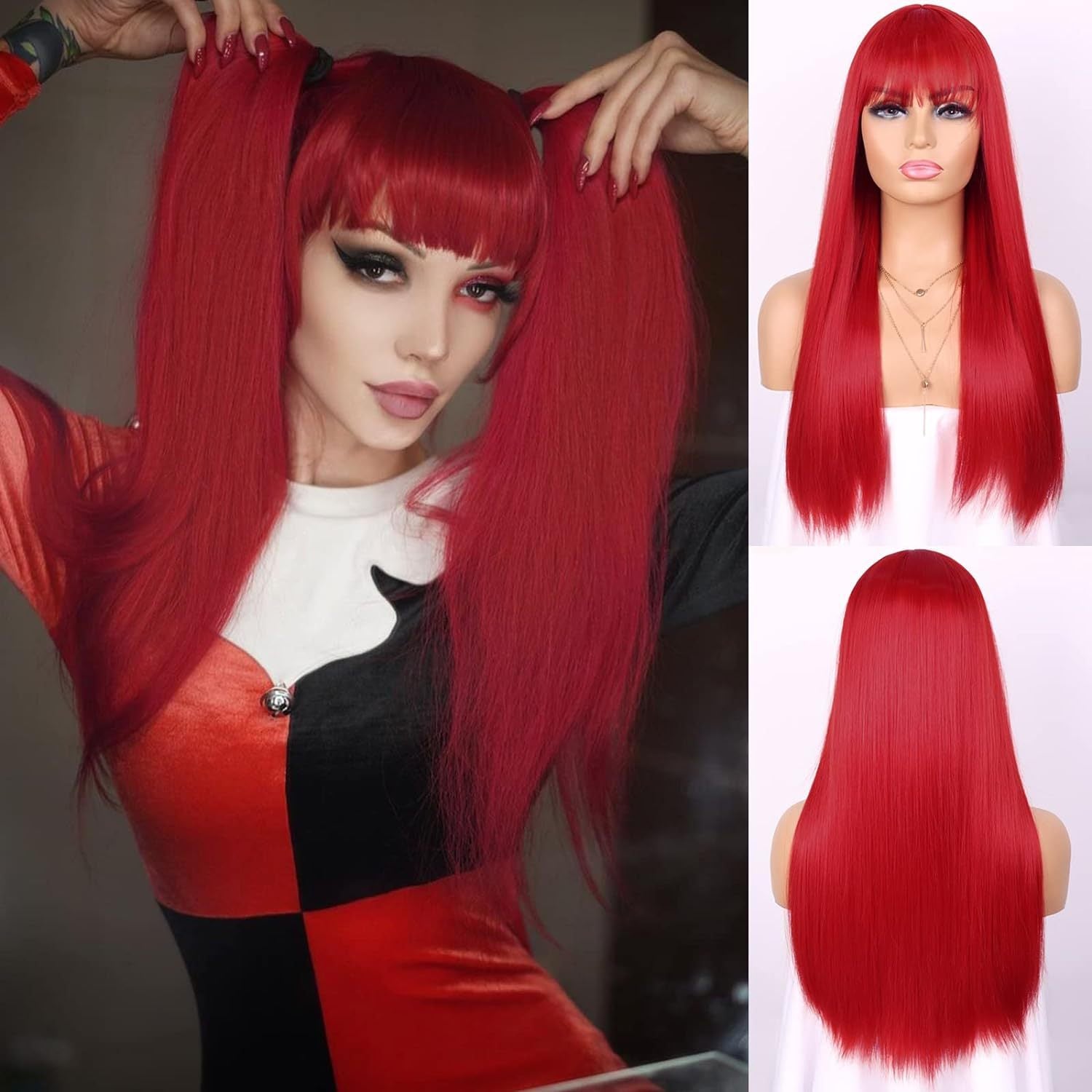 Women&#039;s Wig Cosplay Color Straight Bangs Long Straight Hair Chemical Fiber Wig Headgear
