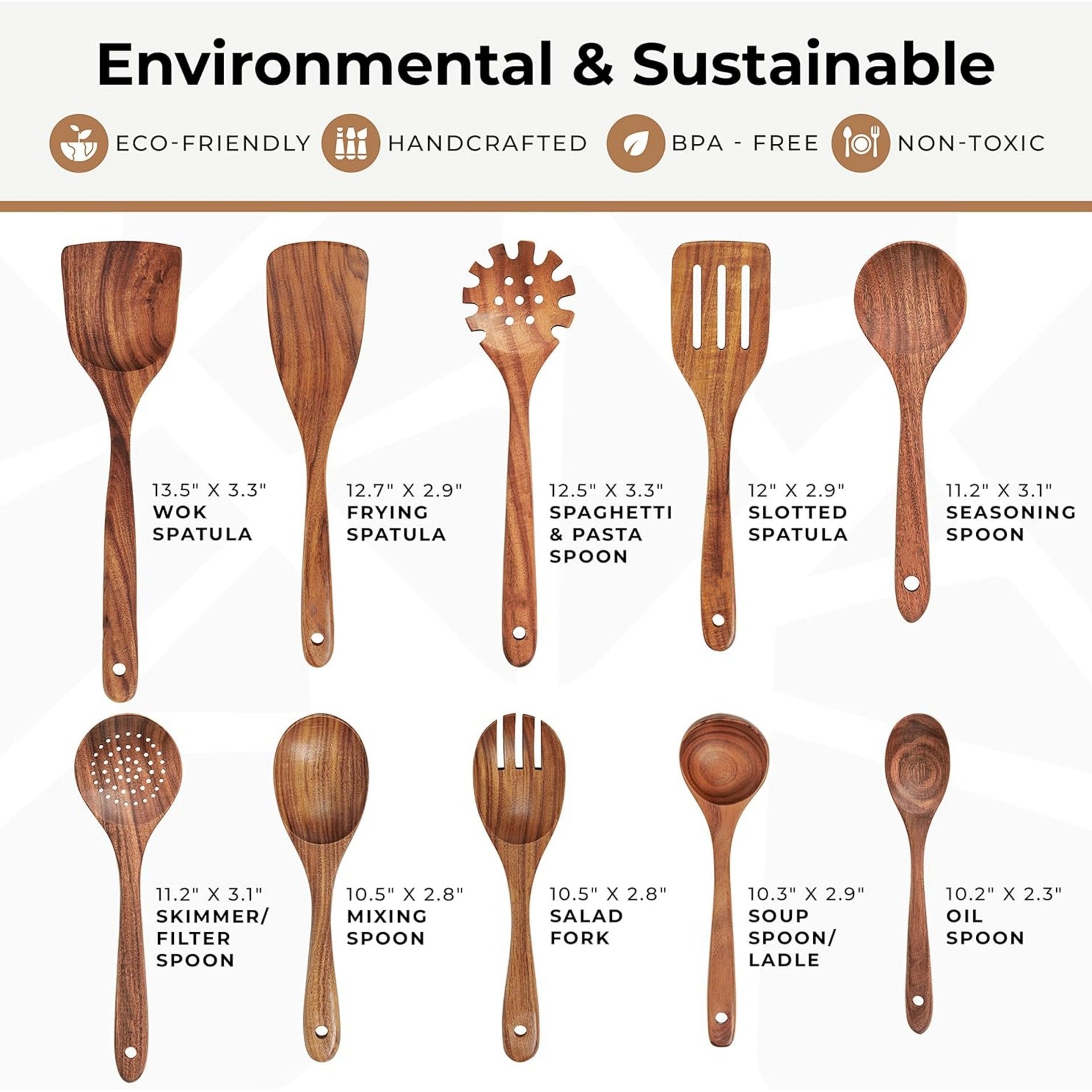 Acacia Wood Spatula 7-piece Wooden Kitchenware Suit Teak Wood Spatula Salad Spoon Mixing Spoon Noodle Spoon Colander