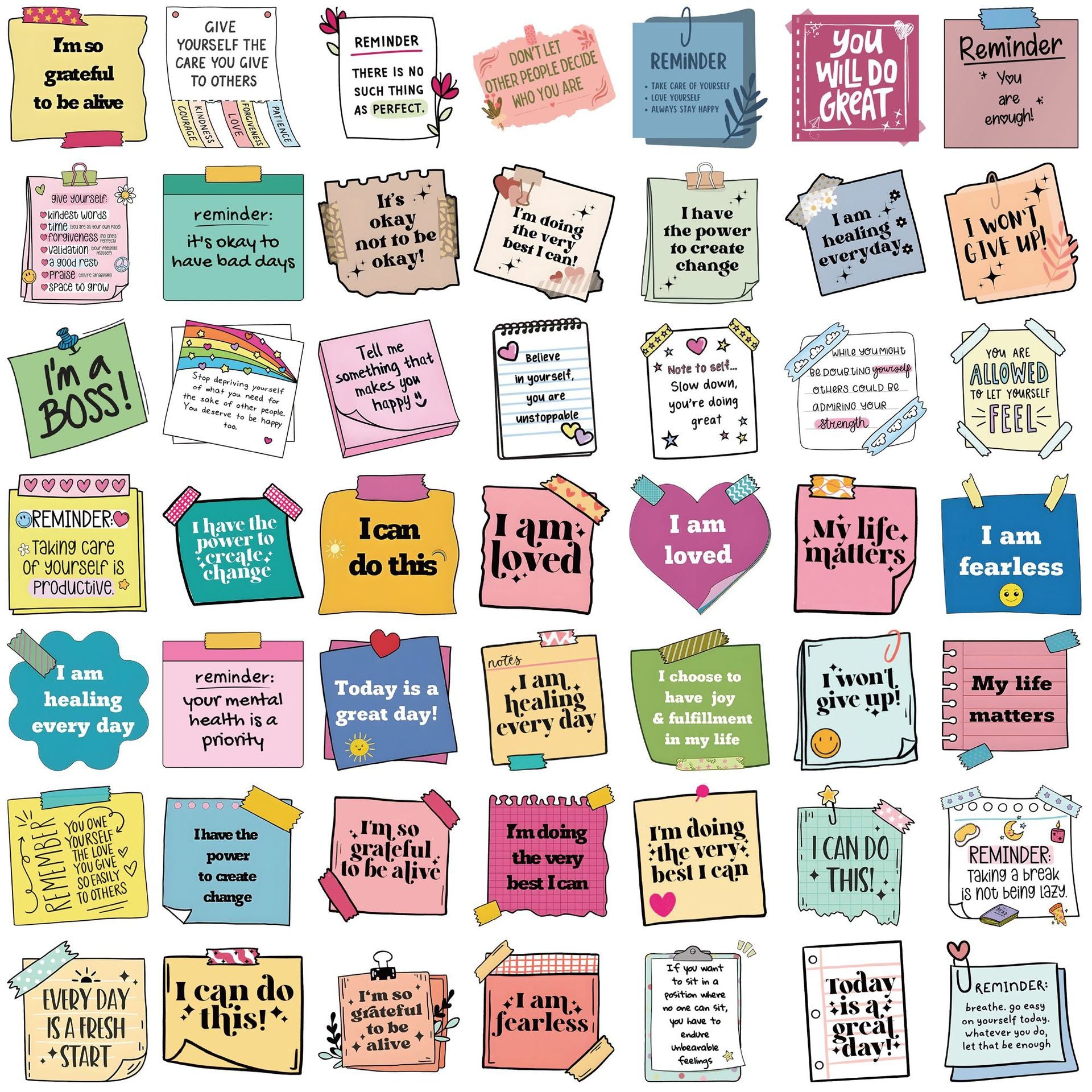50 Sheets Self-affirmation Motivational Label Graffiti Sticker Personality Decoration Guitar Notebook Suitcase DIY Waterproof