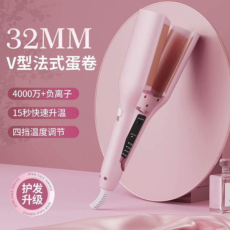 French Deep V Egg Roll Hair Curling Stick 32MM Water Ripple Negative Ion Splint Curling Hair Artifact Wool Roll Does Not Hurt Hair