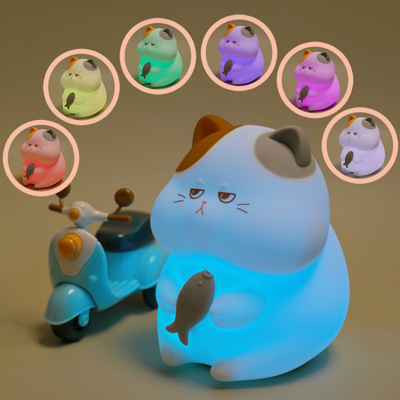 Night Light Cute Cartoon Greedy Cat Table Lamp Creative Pet Soft Light Timed Tap Lamp Desktop Bedside Lighting Decoration