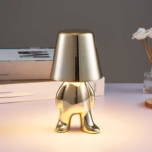 Bedside Touch Control Table Lamp, Colored Cloth Velvet Gold Decoration Thinker Statue LED Table