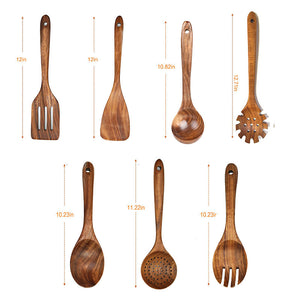 Household Acacia Wood Kitchenware Suit Teak Long Handle Soup Spoon Wooden Colander Non-stick Pan Shovel Wholesale