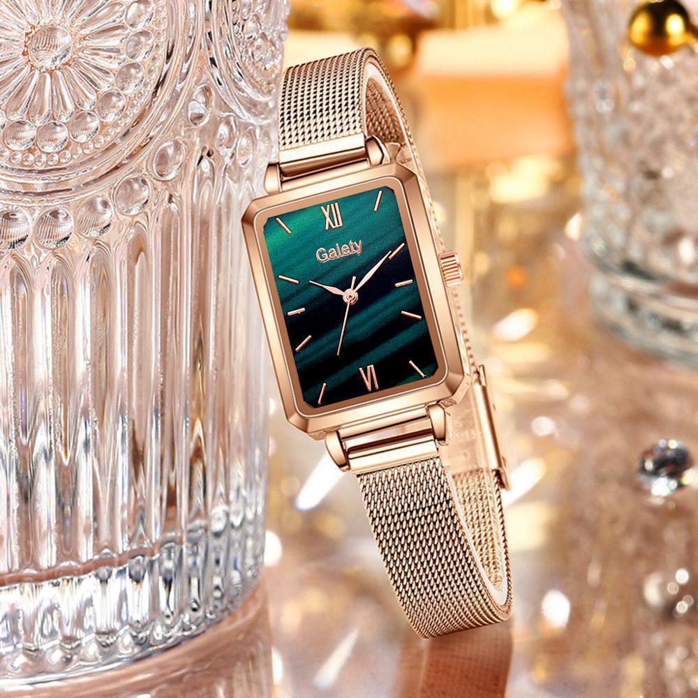 Fashion New Women&amp;amp;#039;s Watch Alloy Mesh Belt Small Green Watch Ladies Square Head Quartz Watch Women&amp;amp;#039;s Watch