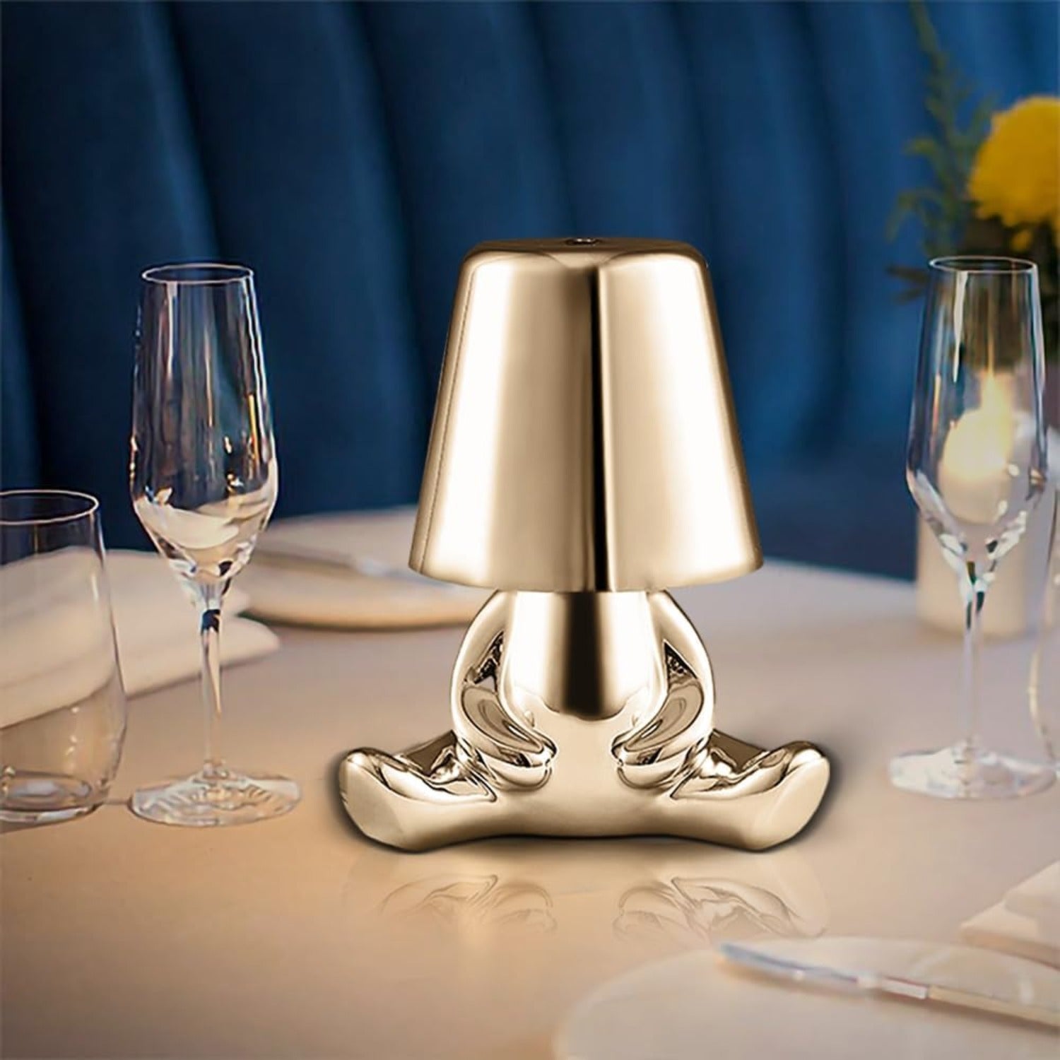 Bedside Touch Control Table Lamp, Colored Cloth Velvet Gold Decoration Thinker Statue LED Table