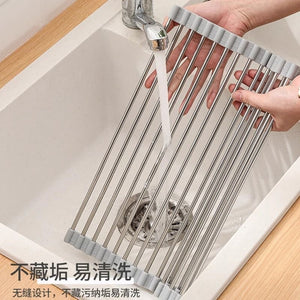 Foldable Silicone Kitchen Sink Drain Rack Roller Shutter Storage Rack Rollable Sink Insulated Tableware Fruit And Vegetable Drain Rack