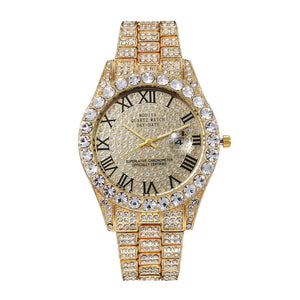 Men&#039;s High-End Full Diamond Cross-Border Steel Band Fashion Rhinestone Calendar Quartz Watch Starry Men&#039;s Watch
