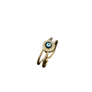 European And American Cross-border Jewelry Supply Copper Zircon Enamel Drop Oil Ring Female Evil Eye Retro Tail Ring Open Ring