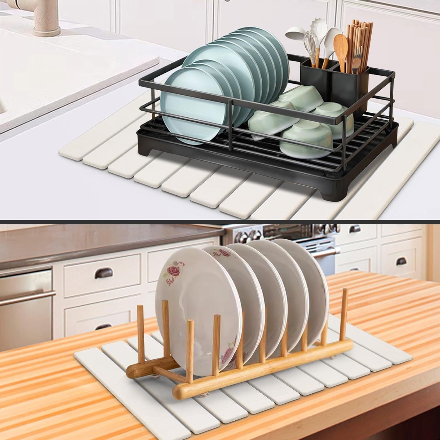 Diatomaceous Earth Tableware Drying Mat Foldable Dish Draining Mat Kitchen Bathroom Multifunctional Countertop Absorbent Mat