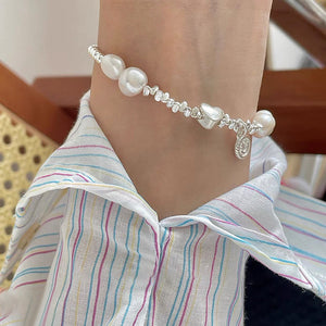 Broken Silver Metal Freshwater Pearl Bracelet Women&#039;s Niche Retro Personality Simple Versatile Temperament Bracelet Cold Style
