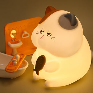 Night Light Cute Cartoon Greedy Cat Table Lamp Creative Pet Soft Light Timed Tap Lamp Desktop Bedside Lighting Decoration