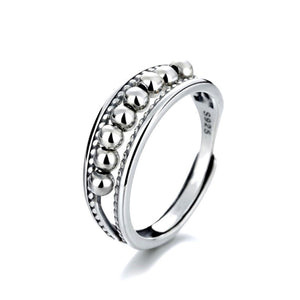 European And American Retro Old Thai Silver Anxiety Ring Three-Ring Smart Finger Ring Multi-Ring Rotating Bead Ring Jewelry For Women