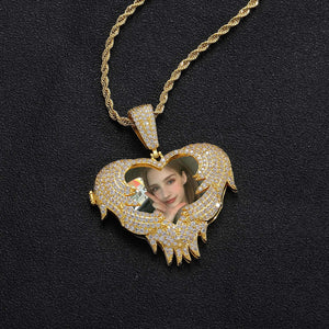 Europe And The United States Love Flip Photo Pendant Personalized Creative DIY Commemorative Photo Frame Copper Inlaid Zircon Hip Hop Pendant