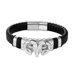 European And American Popular Men&#039;s Constellation Stainless Steel Leather Bracelet Woven Fashion Titanium Steel Leather Rope Bracelet Men&#039;s Wholesale